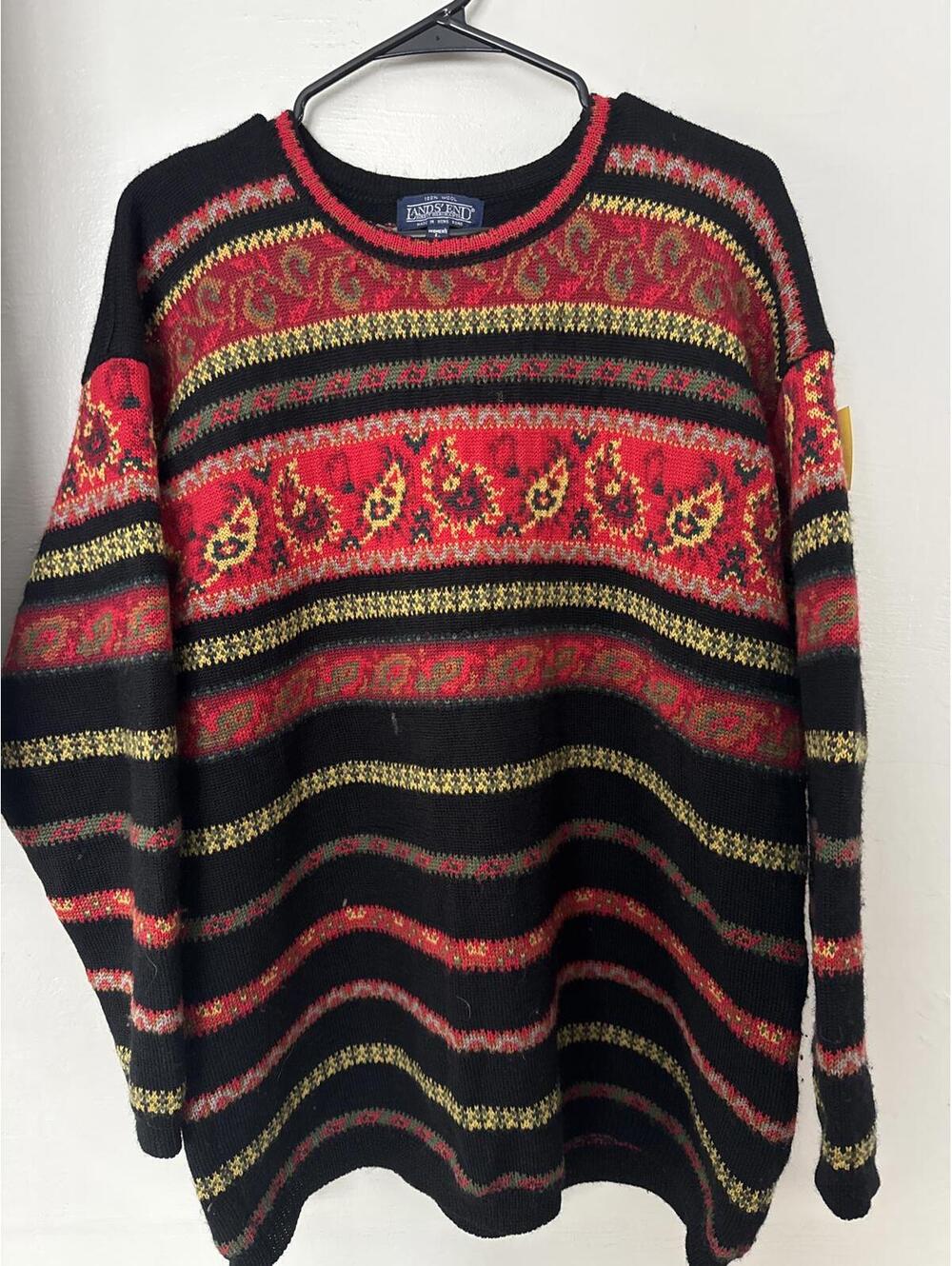 Lands’ End 100% Wool Sweater Women’s Large Fair Isle Vintage Knit